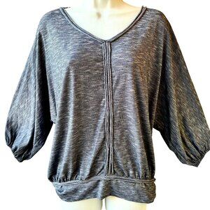 Max Studio V-Neck Balloon Sleeve Blouse Gray Variegated Banded